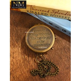 Grow Old Along with Me Engraved Brass Compass with Chain and Leather case Wedding, Anniversary, Baptism, Retirement, or Christmas - Vintage Style Working Compass