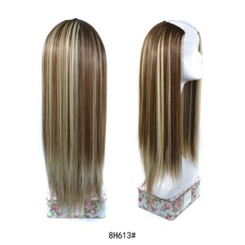 24" Straight Synthetic V-Shaped Wig For Women Ombre U-Part Clip In Hair Extensions 3/4 Half Hairpieces 8H613#