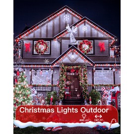 Ccinny 196FT 600LED Christmas Lights Outdoor Waterproof, String Light with Remote, 8 Modes LED Lights Plug in Twinkle Fairy Light for Party Holiday Decor (Red+White)