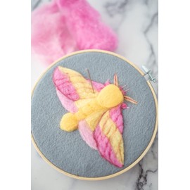 Sara Setzer Feltworks Rosy Maple Moth Needle Felting Kit - Felted Wool Wall Hanging - Beginner Felt Fiber Art Craft Kit - Gift for Crafter
