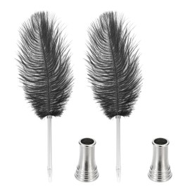 PATIKIL Feather Ballpoint Pen, Pack of 2 0.5 mm Fluffy Vintage Ink Nib Calligraphy Pen Gold-Plated Pen with 2 Stand Holders for Calligraphy Writing Signature, Black