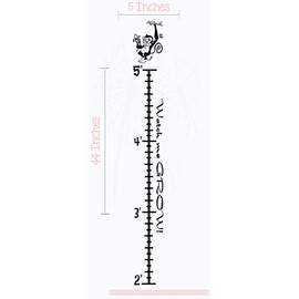 Black Kids Monkey Wall Vinyl Sticker Growth Chart 2-5 Feet with Age Markers