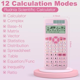 Rudnia Scientific Calculators,Rudnia Pink Solar Calculators with 4-line Display,10+2 Digits and 552 Function Calculator,Ideal for Middle High School and College Students (Pink)