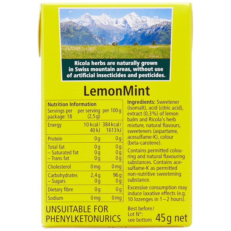 Ricola Sugar Free Herb Throat Drops Lemon Mint - 19