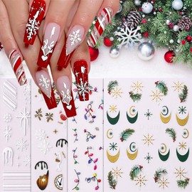 5D Christmas Nail Art Stickers Embossed Snowflake Nail Decals Self-Adhesive Christmas Tree Clock Light Bell Nail Design Winter Festivals Nail Supplies for Women Girls Xmas Holiday Nail Decorations
