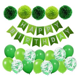 MAKFORT Happy Birthday Garland Pompoms Balloons Spiral Garlands Birthday Decoration Party Decoration Set, Green