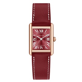 VXFAIZY Rectangular Watch for Women with Vintage Roman Number and Leather Strap (Red Rosegold)