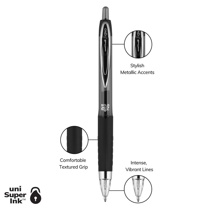 uni-ball® 207™ Retractable Fraud Prevention Gel Pens, Bold Point, 1.0