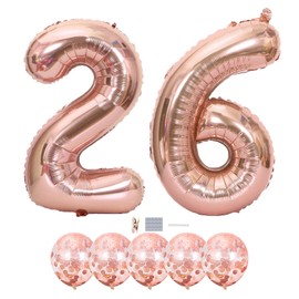 Rose Gold 26 Birthday Decorations - 40 Inch Number Foil Balloons Latex Confetti Balloons for 26th Birthday Party Decoration Wedding Anniversary Photos Props Supplies