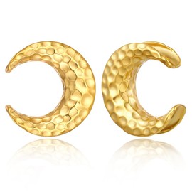 LADEMAYH 2Pcs 1/2 inch Gauges for Ears, Gold 12mm Gauges for Ears, Meteorite Design 1/2 Plugs Tunnels Guages for Women, Surgical Steel Saddle Gauge Earrings