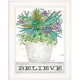 Believe Succulents White Framed Print Wall Art