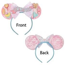 ULUEXEZA Mouse Ears Headband - Handmade Minnie Ears for Women & Girls, Photo Shoot Hair Accessories (Best Day Ever - Pink)