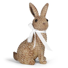 MicoSim Rattan Effect Resin Bunny Easter Decor,Table Rabbit Easter Decorations,Spring Bunnies Decoration Statue Figurine for Home Farmhouse (Brown, Small-Sedentary)