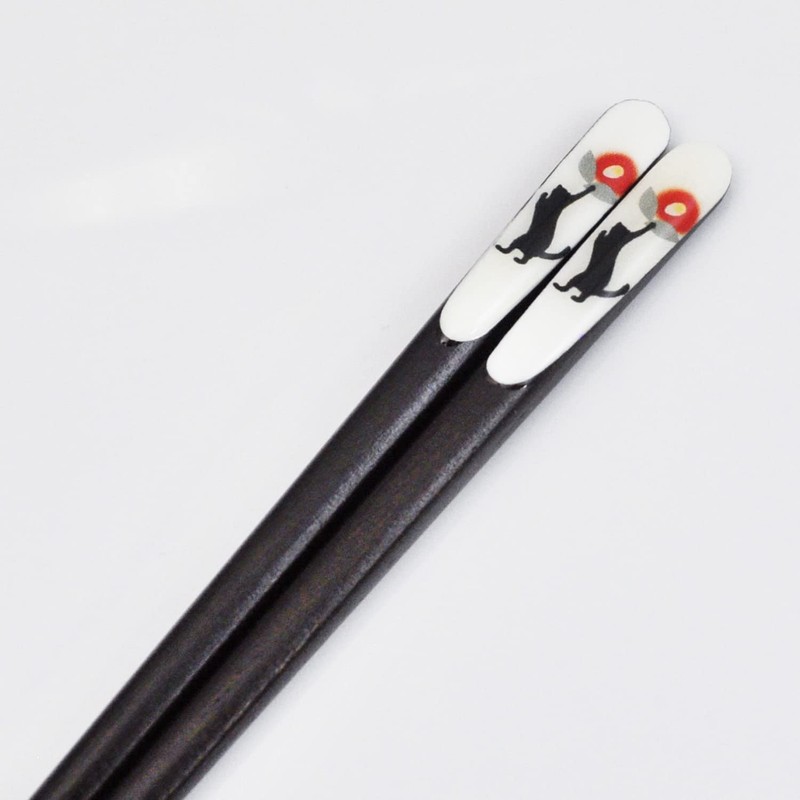 Issho, Painted Chopsticks Auspaulownia Box, Includes Chopsticks Rest, Black Cat