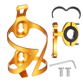 sourcing map Bike Water Bottle Holder Lightweight Alloy Motorcycle Cup Cage with Holder Mount for Bicycle Motorcycle Handlebar, Gold
