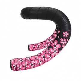 YYunying Cherry Blossom Bicycle Handlebar Tapes for Road Mountain MTB Bikes, Soft PU+EVA Anti-Slip Grip Tape Shock Absorbing Bar Wrap Tapes, Black+Pink Flowers