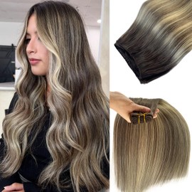 Ash Brown to Platinum Blonde Balayage Weft Hair Extensions Human Hair Dark Brown Highlights Sew in Bundles Blonde Hairs Double Wefts 14inch Remy Human Hairs 80g Sew in Hair Extensions