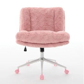Cute Furry High Back Adjustable Swivel Office Chair Small Gaming Manager Home Makeup Vanity Boss White Comfortable Wheelscolor: Pink, size: 63*67*94cm