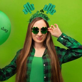 Joyesplay St Patricks Day Headband Set St Patricks Day Accessories Green Clover Hair Bands Hair Accessories (9Pcs)