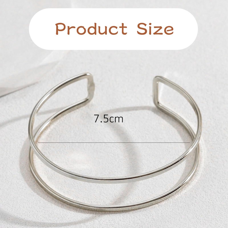 Hebterrka Minimalist Bangle Layered Bangle Bracelet Upper Bangle, silver