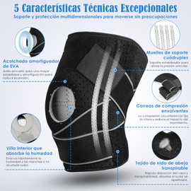 Rodilleras Deportivas, almohadillas para ligamentos de menisco, Estabilizadores laterales, Rodilleras de compresión ajustables, Ideal para artritis, Correr, Baloncesto, Gimnasio, Hombres y Mujeres-Gris