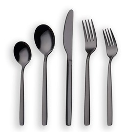 Berglander 20 Piece Titanium Black Plated Stainless Steel Flatware Set, 20 Pieces Silverware Set, Cutlery Set, Service for 4 (shiny Black)