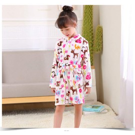 Girls Bathrobes, Plush Soft Coral Fleece Animal Print Hooded Sleepwear for Kids （Owl,4T）
