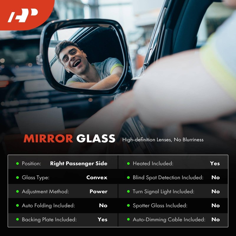 A-Premium Right Passenger Side Heated Mirror Glass with Backing Plate
