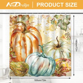 Generic AnyDesign Fall Shower Curtain Watercolor Pumpkin Decorative Bathroom Curtain with Hooks for Autumn Harvest Thanksgiving Home Hotel Bathroom Supplies, 72 x 72 Inch