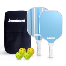 INANIWONI Pickleball Paddles Set of 2 - Fiberglass Surface & Polypropylene Honeycomb Core | Lightweight Pickball Paddles | 4 Pickball Balls and 1 Bag (Blue)