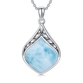 HPQQ Larimar Necklace for Women Sterling Silver Teardrop Vintage Natural Blue Stone Pendant Necklace Larimar Jewelry for Women Her