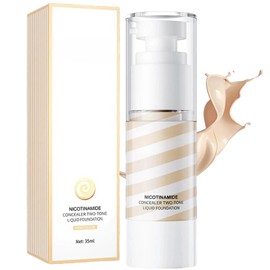 Foundation for Mature Skin,Niacinamide Concealer Two-tone Liquid,Long-lasting Contouring Cream,Foundation Makeup Cream With 24-hour,Waterproof And Sweatproof