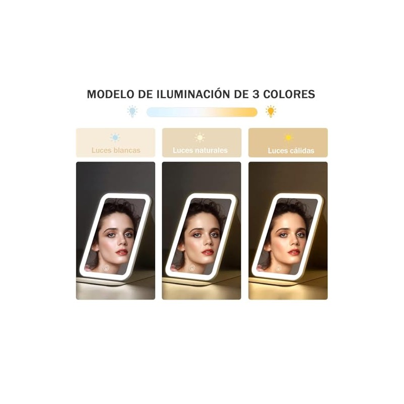 Espejo de Maquillaje, Espejo Cosmético con Iluminación LED Ajustable