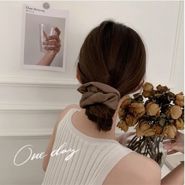 RAINY LEMON, Hair Elastic Scrunchie, Stylish, Adults, Volume, Large, Satin Scrunchie, Plain, Simple, Hair Ornament, Ladies, Elegant, Hair Accessory, 3-Piece Set (B: Black)