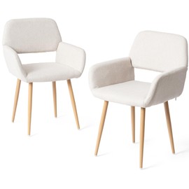 Accent Armchair Fabric Upholstered, Modern Leisure Vanity Chair with Padded Backrest and Seating Cushion, Armchair Side Chair with Wooden Legs for Living Room/Bedroom/Makeup, Set of 2, Beige