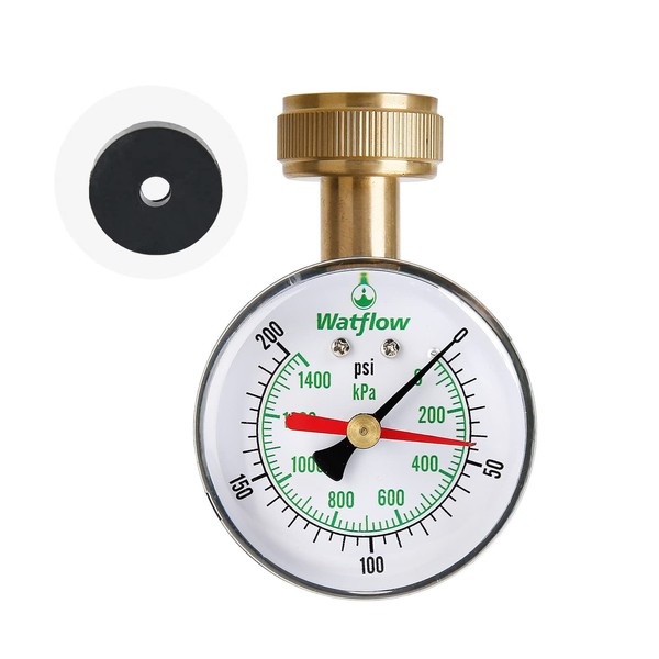 Watflow 2-1/2" Water Pressure Test Gauge, Garden Hose Pressure Gauge, House Water Pressure Gauge, 3/4" Female Hose Thread, 0-200 psi/kpa with Drag Pointer