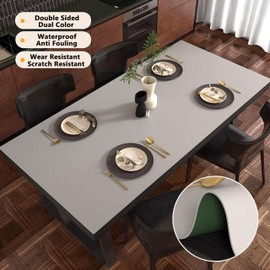 PU Leather Table Cloths Rectangle Table Cover Protector for Dining Room Table,2mm Thick,Double-Sided Usable,Waterproof and Oil-Proof Rectangular Table Pads (Light Grey-Military Green, 32"×60")