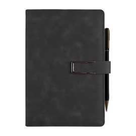 Leather Journal A5 Hardcover Notebook with Pen compartment, Leather Bound for Women Men School, Office, Work, Daily and Travel Diary Writing Journal (Black)