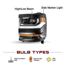 JSBOYAT HID/Xenon Headlight Assembly Replacement for 2016-2018 Chevy Silverado 1500/2019 Chevy Silverado 1500 LD LED Day Running Lights OE Style Black Housing Driver Side