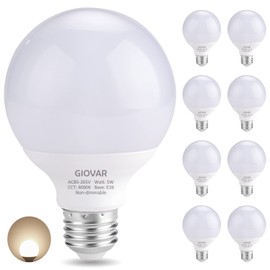 GIOVAR 8-Pack LED Bathroom Light Bulbs, 4000K Natural White Night Light Bulb, Non Dimmable Makeup Mirror Lights for Bedroom, E26 Medium Screw Base