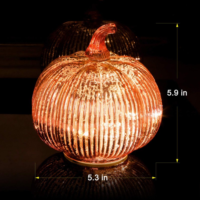 hvfun Rosegold Thanksgiving Decorative Artificial Pumpkins-Mercury Glass Light up Pumpkin