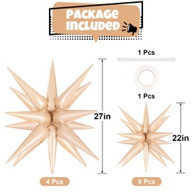 10 Pcs Star Balloons Explosion Starburst Balloons Foil Cone Balloons Magic for Birthday Wedding Anniversary Party Backdrops Decorations Supplies, 6 Pcs 22Inches and 4 Pcs 27Inches (Caramel)