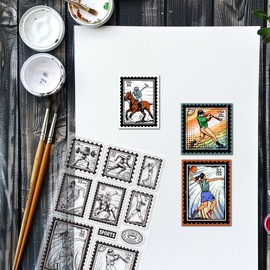 GLOBLELAND Vintage Sports Postage Stamp Clear Stamps Bascketball Stamps Silicone Clear Stamp Football Stamps Clear Stamps for DIY Scrapbooking and Cards Making Photo Album Journal 6.3x4.33inch