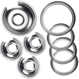 WB32X10013 WB32X10012 Chrome Stove Burner Drip Pan Set 4-Pack Fits for GE Hotpoint Electric Range by APPLIANCEMATES Replacement Parts (3) 6" Pan/Ring & (1) 8" Pan/Ring