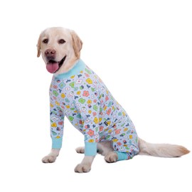 BT Bear Large Dog Clothes, Elastic Pet Onesie, Protect Joints, Anti Hair, Anti Licking, Wound Protection, Pet Pajamas, PJS, Dog Jumpsuit for Medium Large Dogs (4XL, Blue Flower)