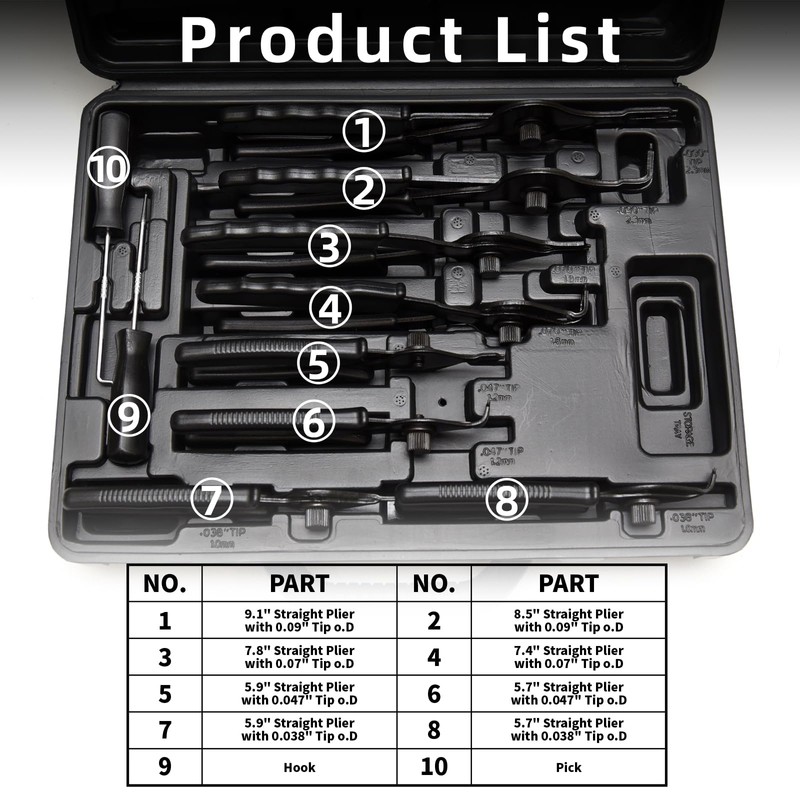 WISEUP 10-Piece Snap Ring Pliers Set, Heavy Duty Internal/External Circlip