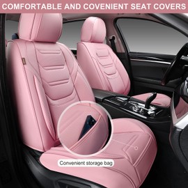 TIEHESYT Car Seat Covers Full Set, Breathable Leather Automotive Front and Rear Seat Covers, Car Seat Protectors Full Set, Compatible with Most Vehicles, SUV (Cute Pink, Front Pair and Rear)