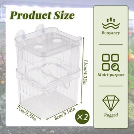 2 Pieces Floating Fish Breeder Box for Aquarium Divider, Transparent Fish Isolation Breeding Box with Suction Cups, Shrimp Tank Hatchery Fry Incubator for Clownfish Betta Guppy Acclimation