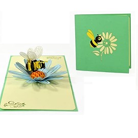 ETA 3D Bee and Daisy Pop Up Card, 3D Animal and Flower Birthday Card, Nature Card, Mother's Day Card, 3D Card for Anniversary, Thank You, All Occasions, A08
