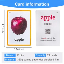 21PCS/Set Fruit Kids Gifts English Flash Cards Pocket Card Educational Learning Baby Toys for Children Pre-Kindergarten
